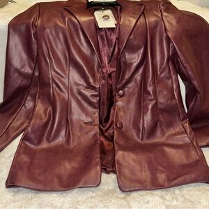 7 For All Mankind Women's Burgundy Faux Leather Blazer